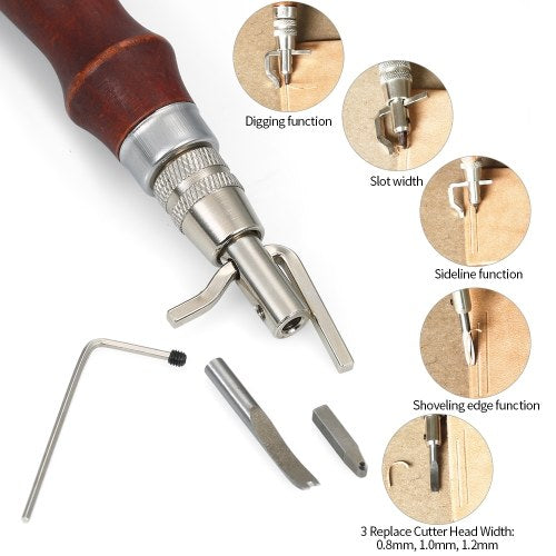 5 in 1 Pro Stitching Groover and Creasing Edge Beveler,DIY Leathercraft Sets Sew & Crease Leather,Wood & Steel Hand Tool