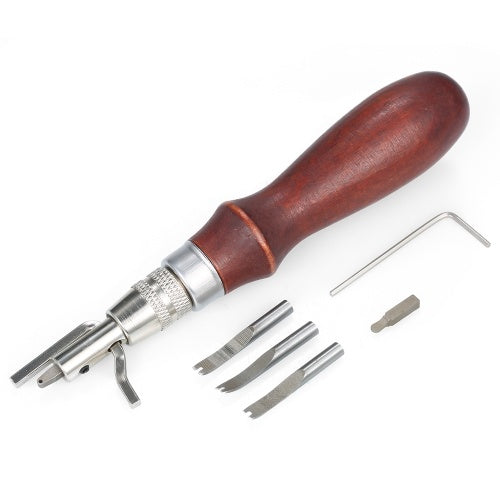 5 in 1 Pro Stitching Groover and Creasing Edge Beveler,DIY Leathercraft Sets Sew & Crease Leather,Wood & Steel Hand Tool