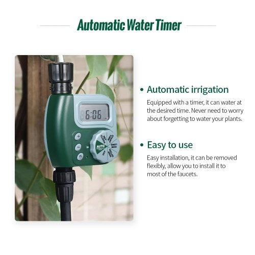 Automatic Water Timer Outdoor Garden Irrigation Controller 1-Outlet Programmable Hose Faucet Timer Garden Automatic Watering Device without Battery Green