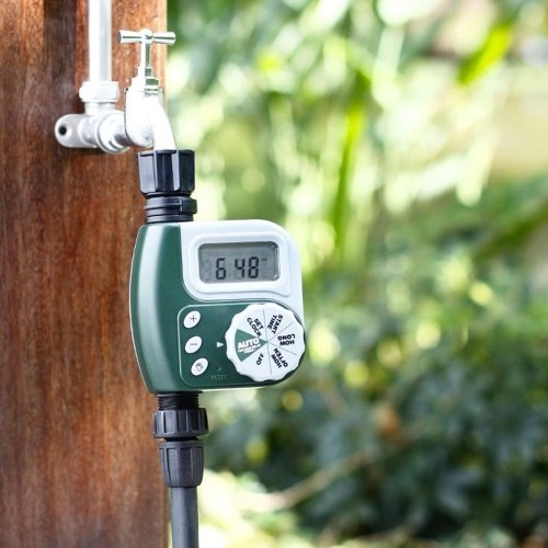 Automatic Water Timer Outdoor Garden Irrigation Controller 1-Outlet Programmable Hose Faucet Timer Garden Automatic Watering Device without Battery Green