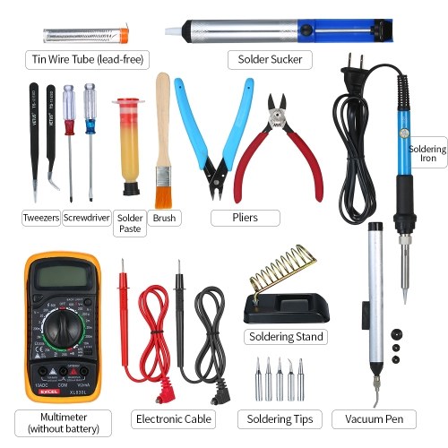 60W Electric Soldering Iron Kit Adjustable Temperature Welding Digital Multimeter Handmade Tool Set Soldering Kit