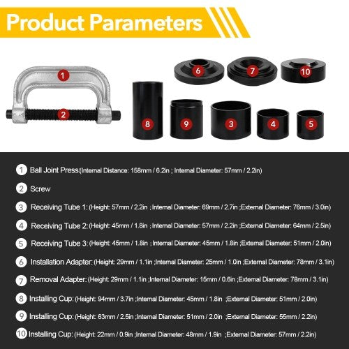 10PCS Drive Ball Joint Remover Car Repairing Tools Case Frame Press Service Kit Set Installation Tool