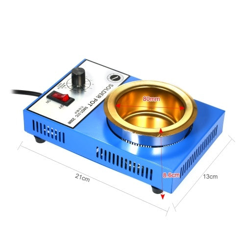 250W 220V 80mm 800g Mini Lead Free Soldering Pot Titanium Coating Stainless Steel Solder Pot Compact Temperature Adjustable Solder Bath for Welding and Soldering