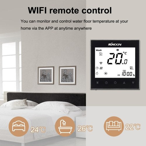 KKmoon Digital Water Heating Thermostat with WiFi Connection & Voice Control Energy Saving AC 95-240V 5A Touching Screen LCD Display Room Temperature Controller Works with Amazon Alexa/Google Assistant/IFTTT