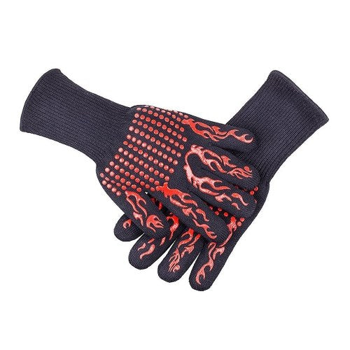 Barbecue Gloves with Silicone Anti-slip Stripe Heat Proof Oven Gloves 500~800℃ Heat Resistant Grill Gloves for Outdoor Barbecue Garden Grilling Kitchen Cooking Welding