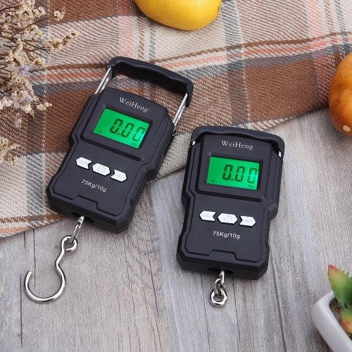 75Kg/10g Electronic Backlight Weighing Scale Portable Digital Fishing Postal Hanging Hook Scale with Measuring Tape