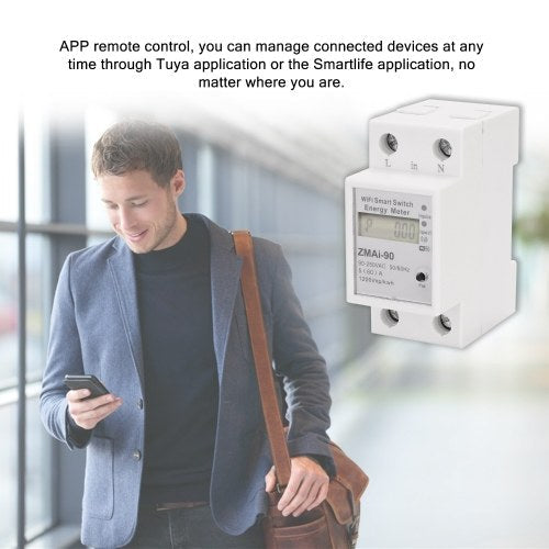 Single Phase Din Rail Wifi Intelligent Energy Meter Power Consumption Kwh Meter Wattmeter Support Smartlife/Tuya App Works With Alexa And Google Home