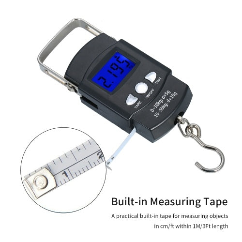 Pocket Scale Backlit LCD Screen Weighing Scale Portable Electronic Balance Digital Fish Hook Hanging Scale Fishing Scale with Measuring Tape Ruler Mini Luggage Scale for Fishing Postal Kitchen