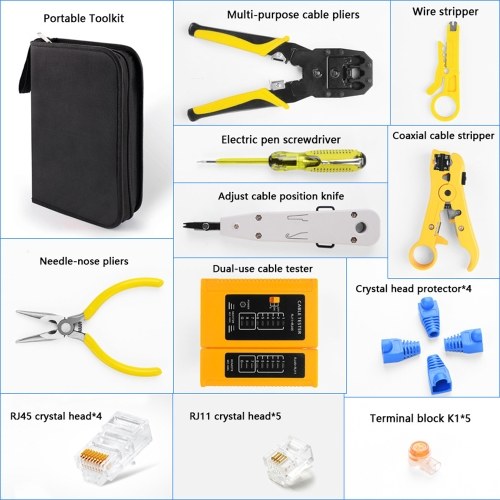 Handskit RJ45 RJ11 RJ12 شبكة إصلاح ذو طيات مجموعة أدوات مع كابل اختبار مشبك الربيع العقص أداة العقص كماشة