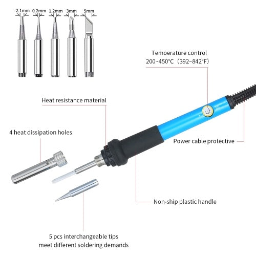طقم مكاوي لحام 389 قطعة مع مقياس رقمي متعدد 60 وات أداة لحام لدرجة الحرارة قابلة للتعديل 332 قطعة أنابيب تقليص الحرارة 32 في 1 مفكات لحام مصاصة سلك القاطع