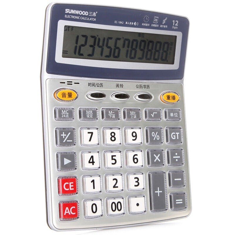 EC-1842 Premium Large Voice Calculator - Gray