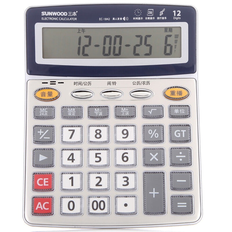 EC-1842 Premium Large Voice Calculator - Gray