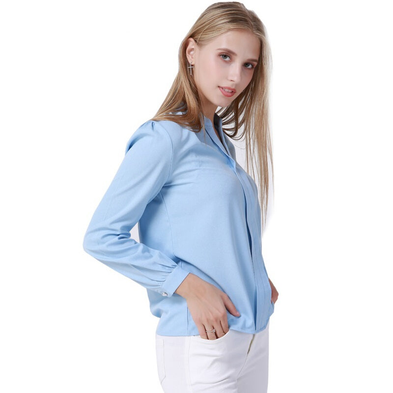 Elegant Office Long Sleeve Slim Blouse - Sky Blue