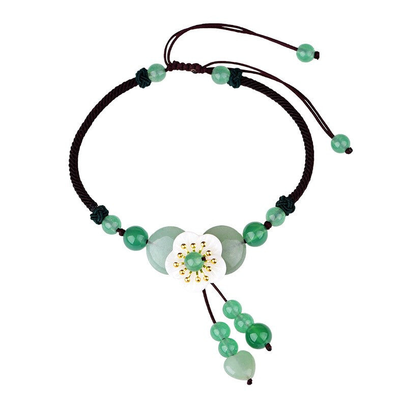 Ethnic Premium Flower Retro Anklet - Green