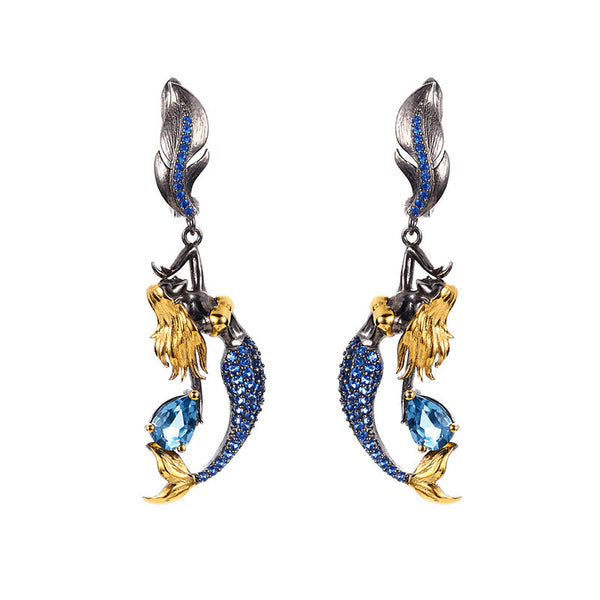 European Premium Unique Mermaid Earrings - Blue