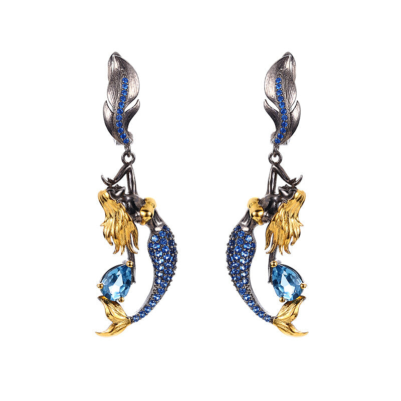 European Premium Unique Mermaid Earrings - Blue