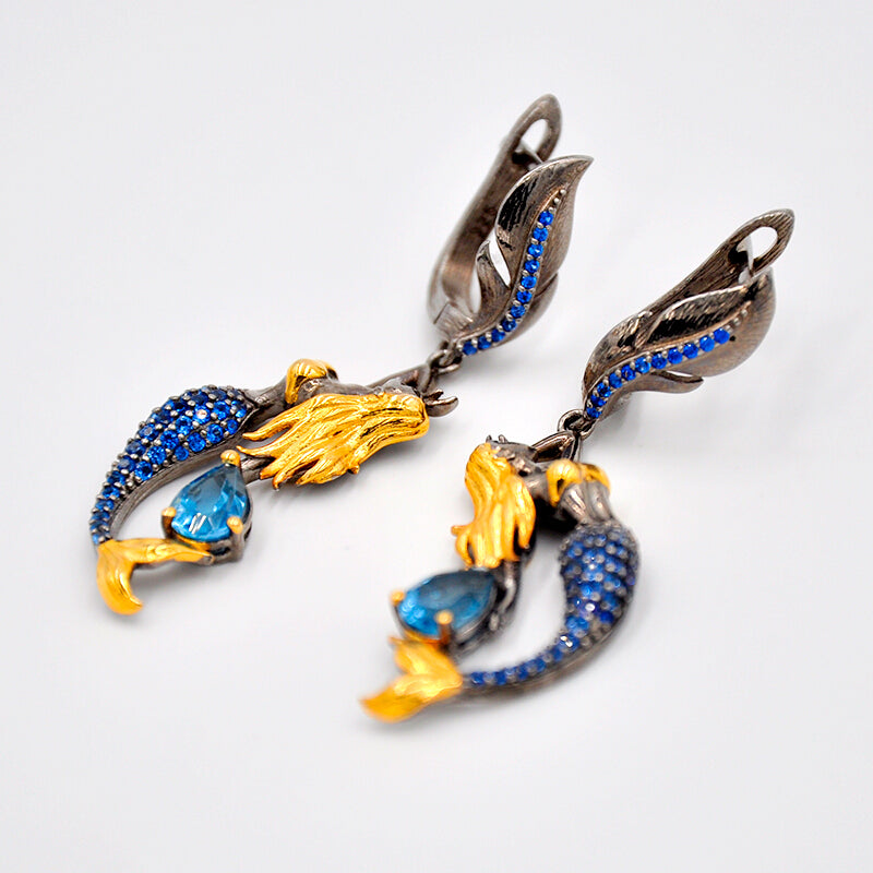 European Premium Unique Mermaid Earrings - Blue