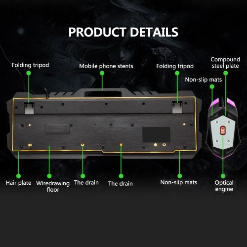 بدلة لوحة مفاتيح وماوس للكمبيوتر المحمول بإضاءة خلفية T21، بدلة ماوس لوحة مفاتيح ميكانيكية مريحة ومتينة ومقاومة للاهتراء