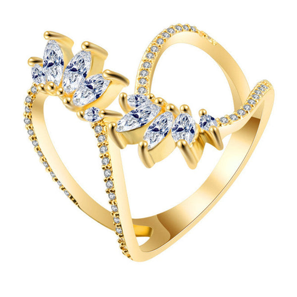 Fashion Premium Inlaid Open Finger Ring - Gold