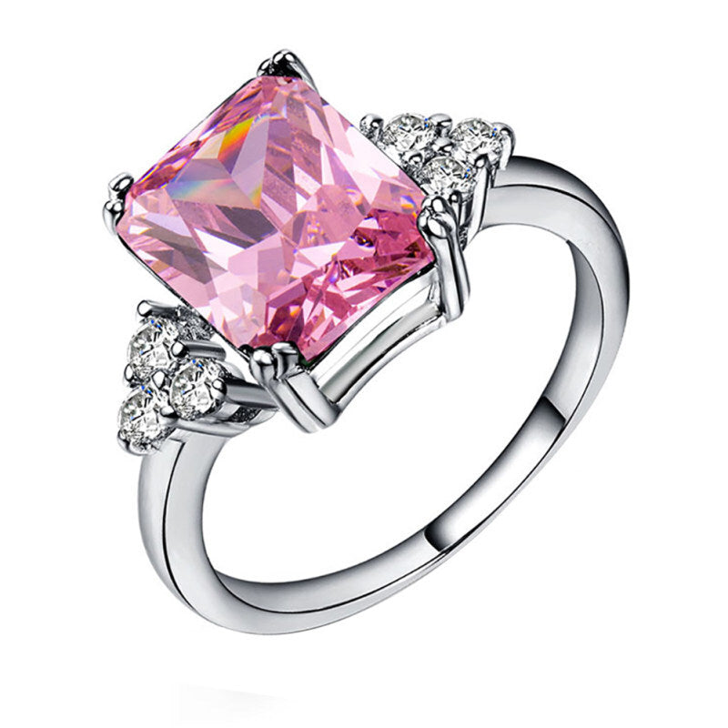 Fashion Premium Square Cut Bridal Ring - Pink