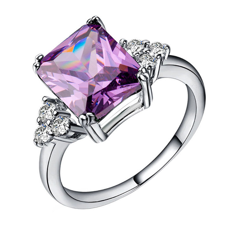 Fashion Premium Square Cut Bridal Ring - Purple