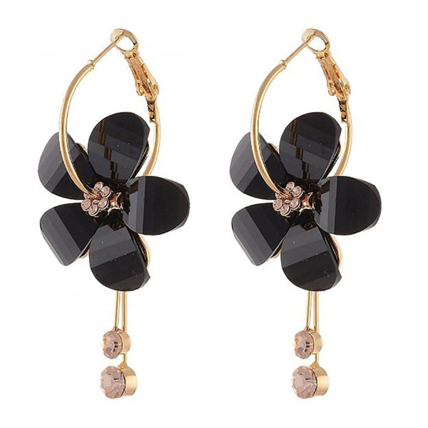 Fashion Women Camellia Flower Stud Earrings - Black