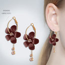 Fashion Women Camellia Flower Stud Earrings - Brown