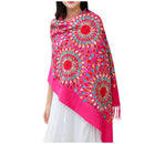 Fashion Women Embroidery Scarf - Hot Pink