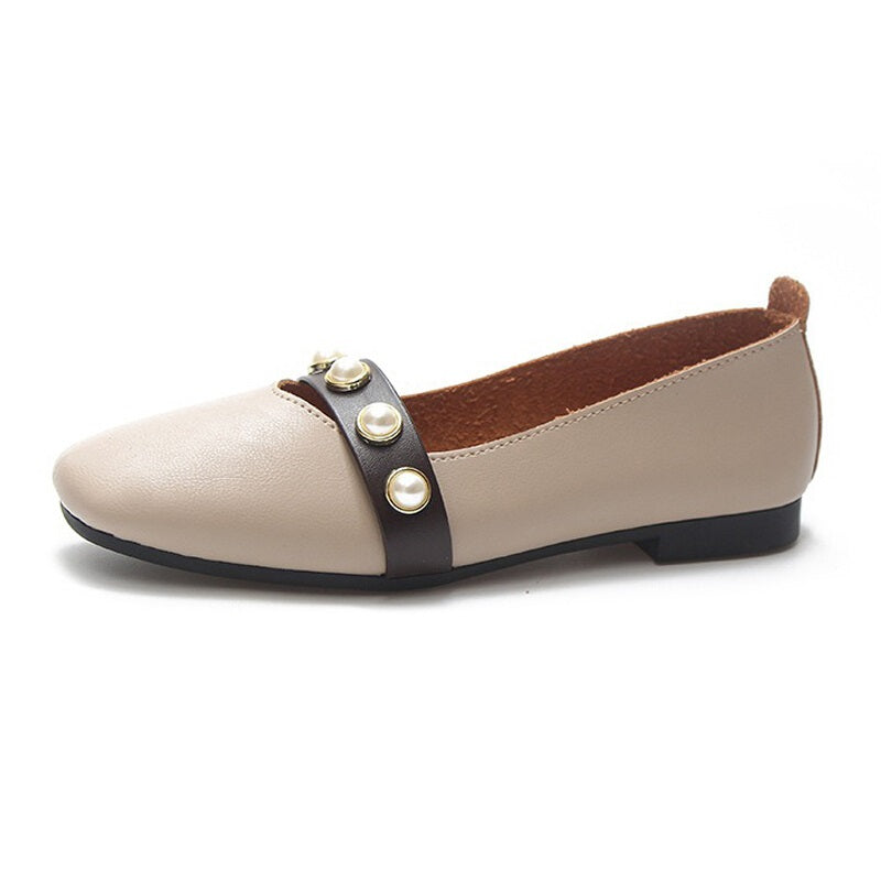 Fashion Women Flat Shoes - Beige