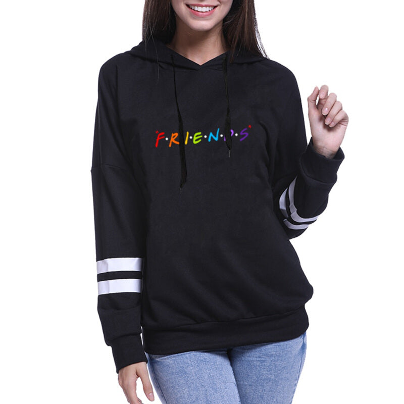 Fashion Women Friends Printed Hoodie - Black