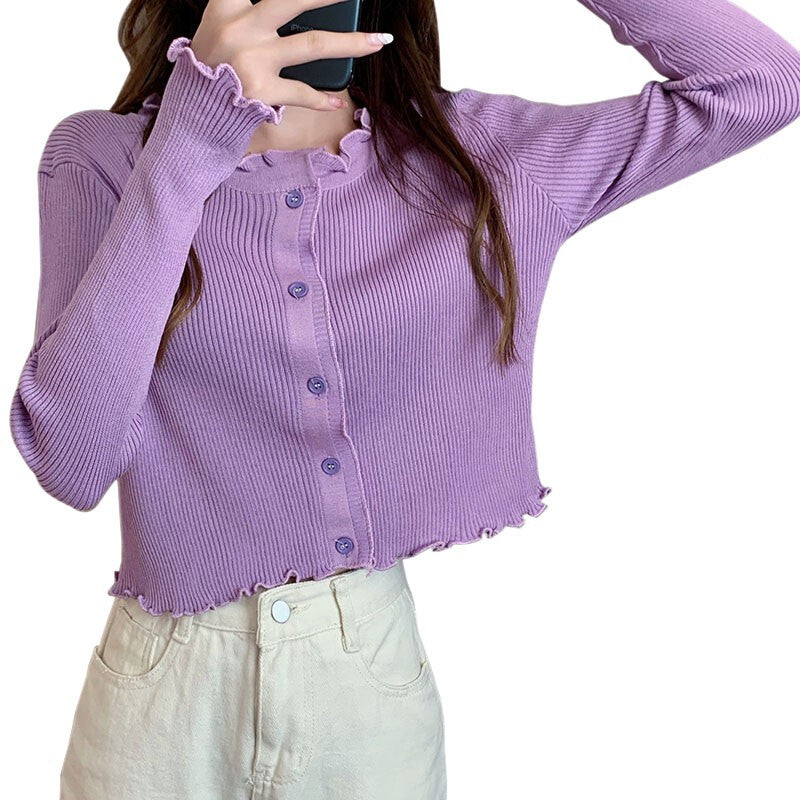 Fashion Women Knitted Casual Cardigan - Purple