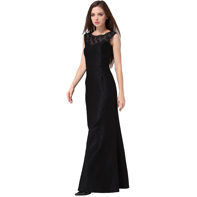 Fashion Women Lace Sleeveless Maxi Dress - Black