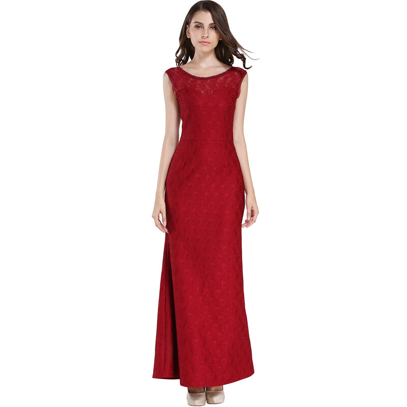 Fashion Women Lace Sleeveless Party Dress - Red