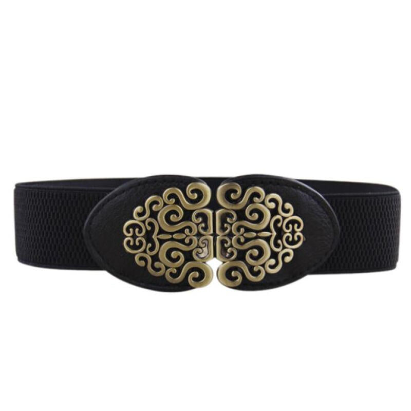 Fashion Women Vintage Flower Leather Belt - Black