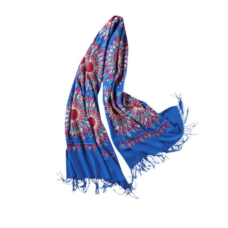 Fashionable Women Embroidery Scarf - Blue