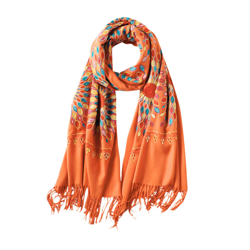 Fashionable Women Embroidery Scarf - Orange