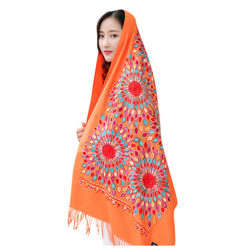 Fashionable Women Embroidery Scarf - Orange