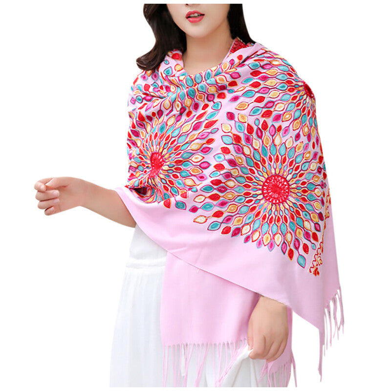 Fashionable Women Embroidery Scarf - Pink