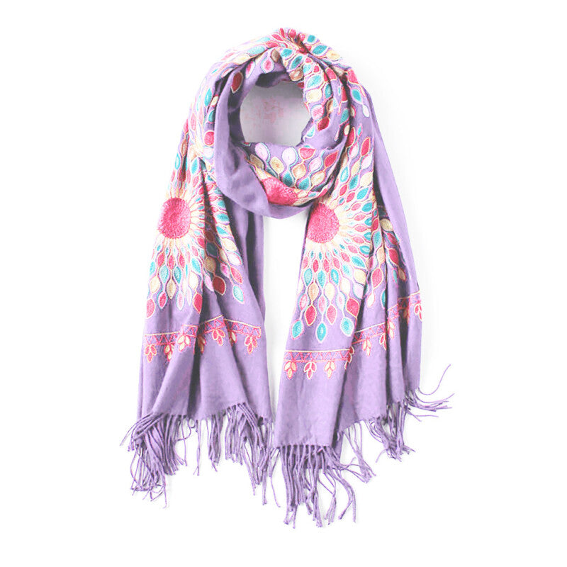 Fashionable Women Embroidery Scarf - Purple