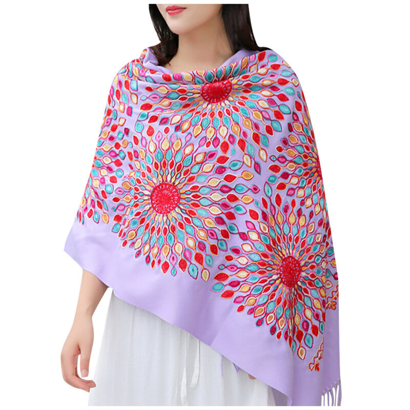 Fashionable Women Embroidery Scarf - Purple