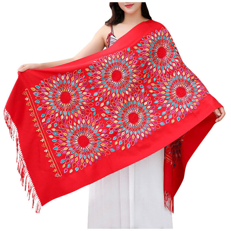 Fashionable Women Embroidery Scarf - Red