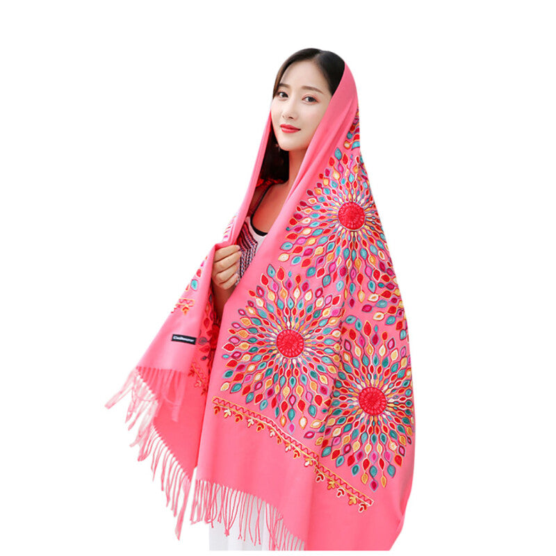 Fashionable Women Embroidery Scarf - Watermelon Red