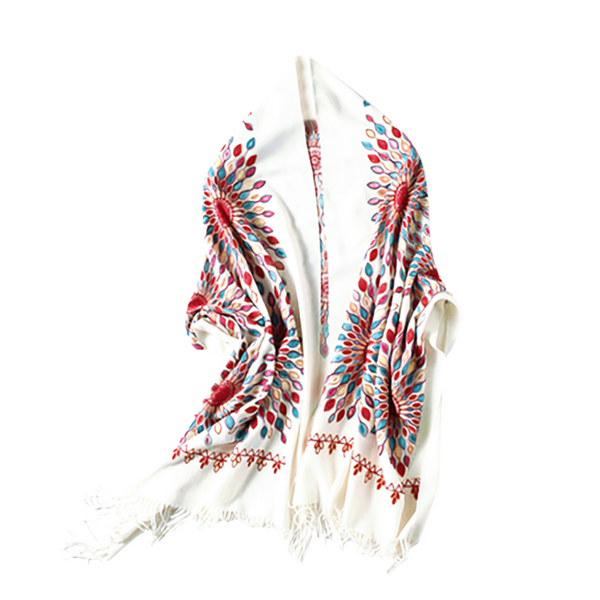 Fashionable Women Embroidery Scarf - White