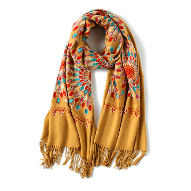 Fashionable Women Embroidery Scarf - Yellow