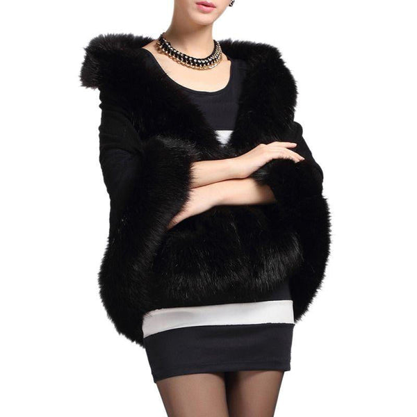 Fashionable Women Faux Fur Fluffy Coat - Black