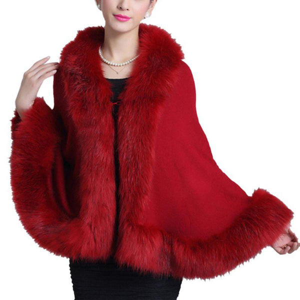 Fashionable Women Faux Fur Fluffy Coat - Red