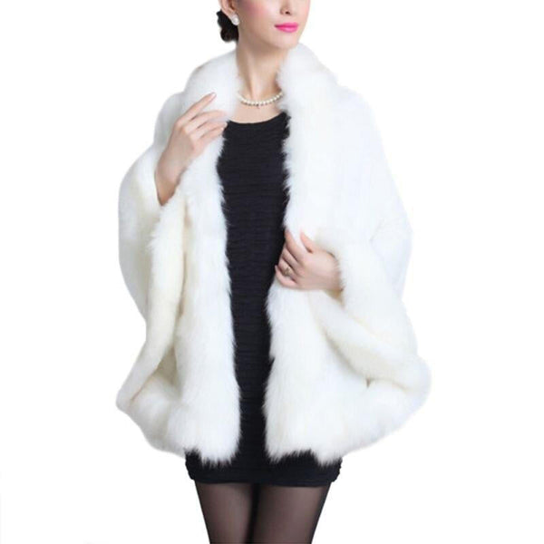 Fashionable Women Faux Fur Fluffy Coat - White