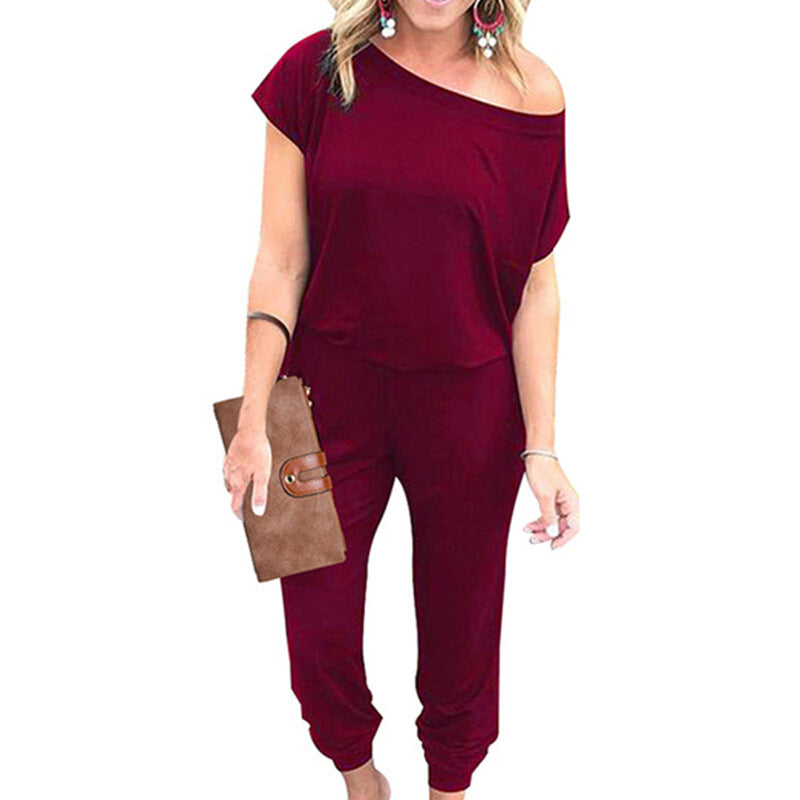 Fashionable Women's Casual Jumpsuits - Burgundy