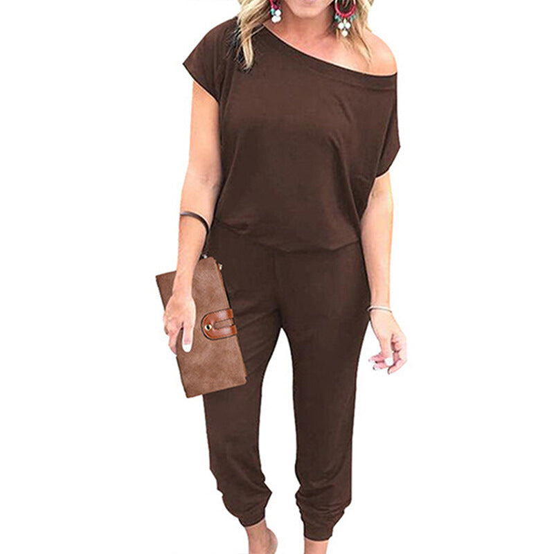 Fashionable Women's Casual Jumpsuits - Coffee