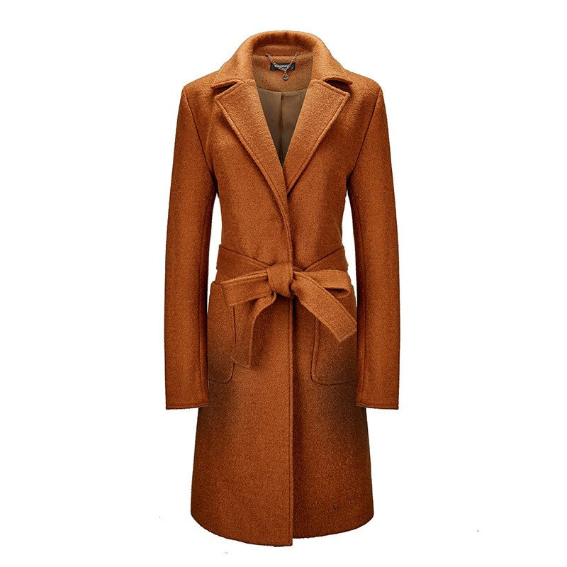 Fashionable Women's Woolen Trench Coat - Camel